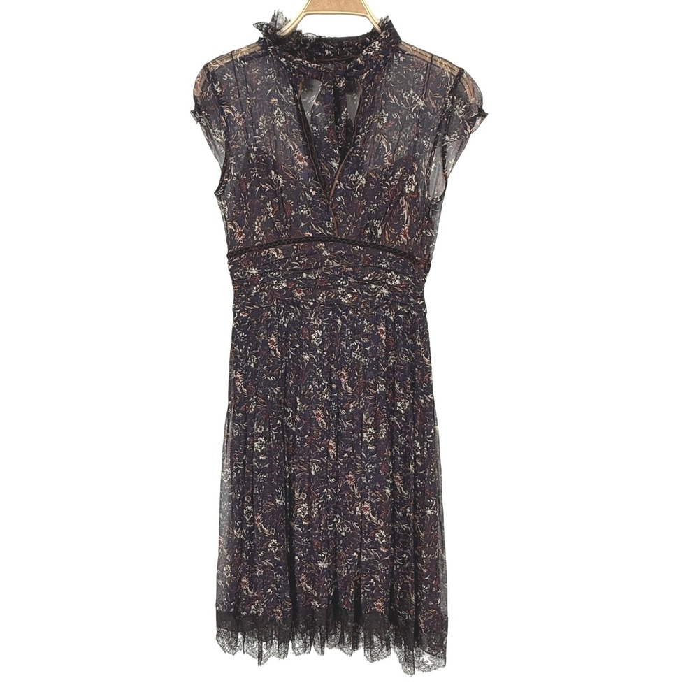Elie Tahari Silk Floral Dress Womens 6 Excellent Lace Ruffle Romantic